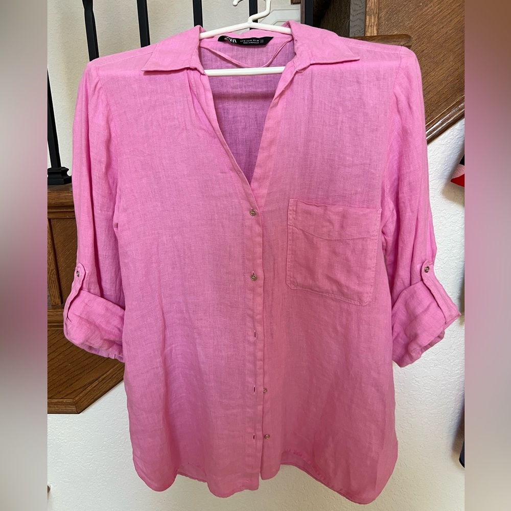 Zara Vibrant Pink Linen Shirt